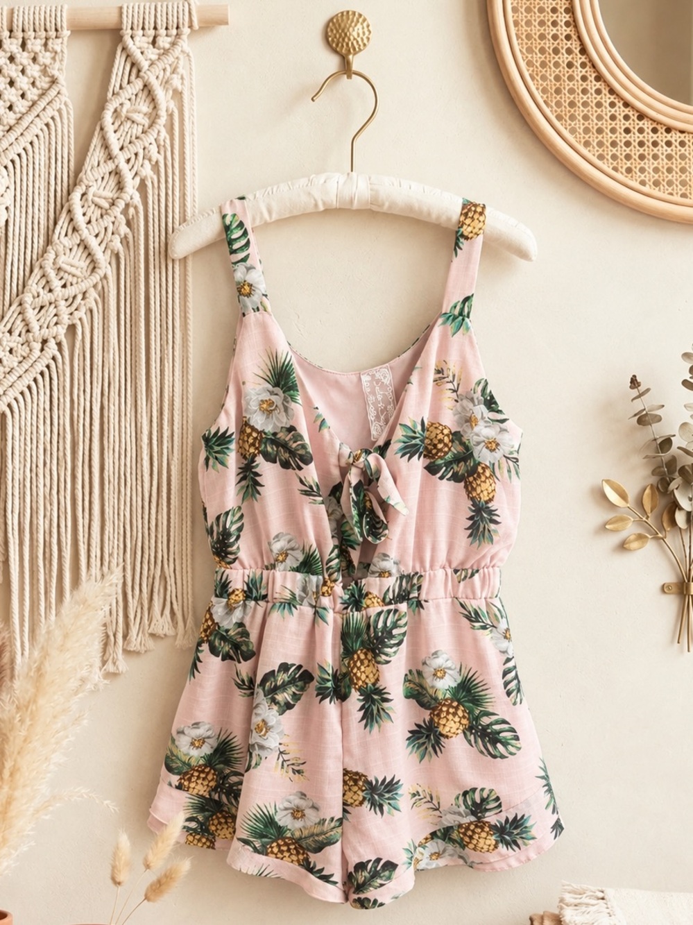 Sadie & Sage Tropical Print Pink & Green Romper